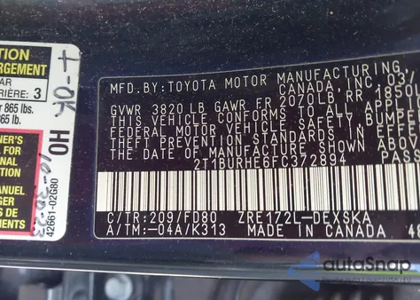 2015 Toyota Corolla S Plus from USA, damaged, VIN 2T1BURHE6FC372894